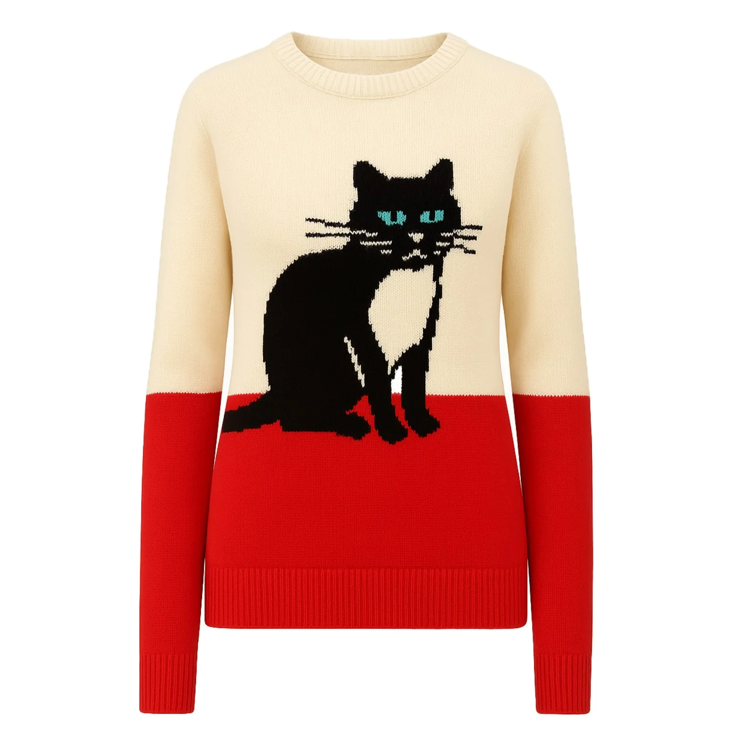 Women's vintage apricot animal cat jacquard knitwear