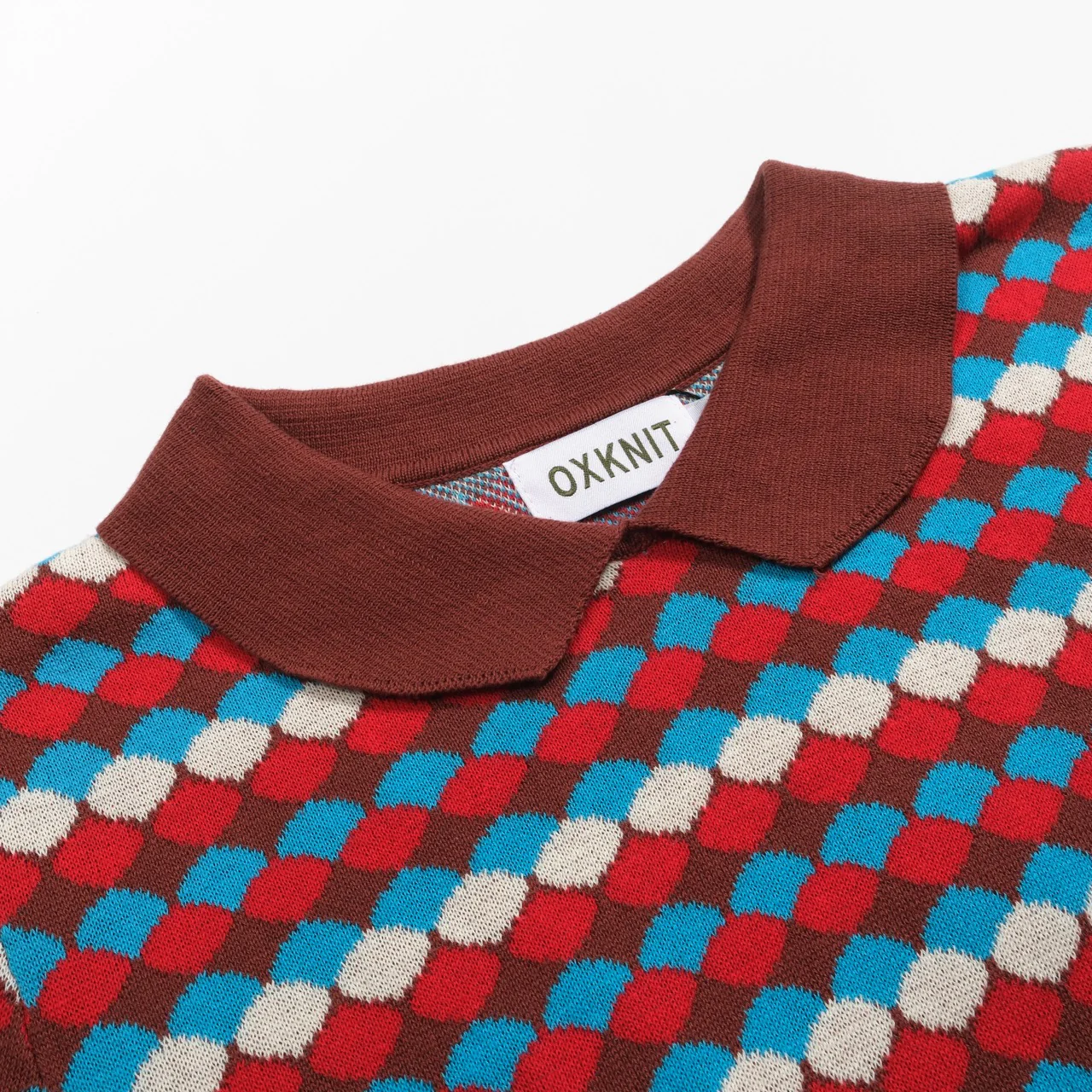 Women's vintage brown jacquard lapel knit T-shirt - Image 4