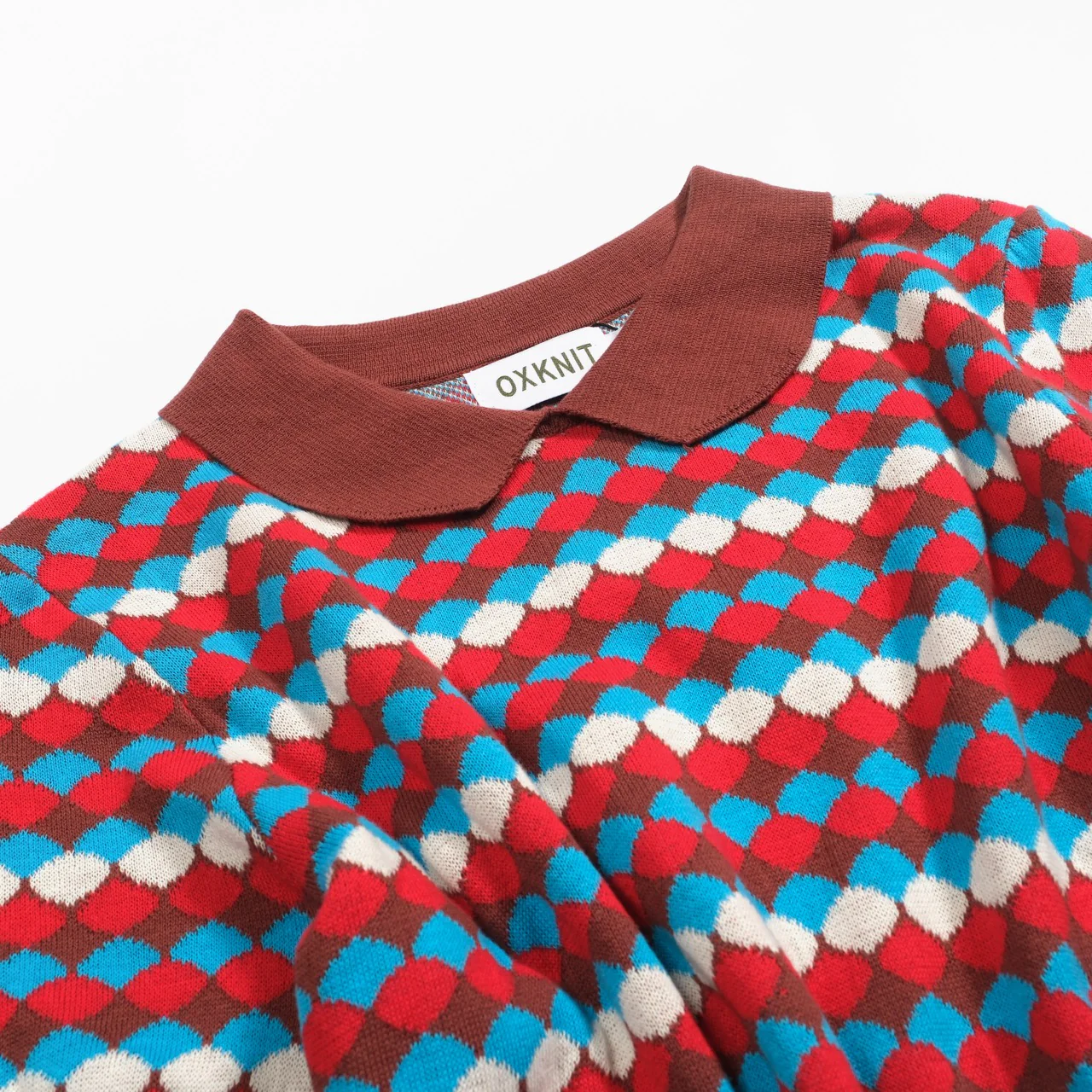 Women's vintage brown jacquard lapel knit T-shirt - Image 6
