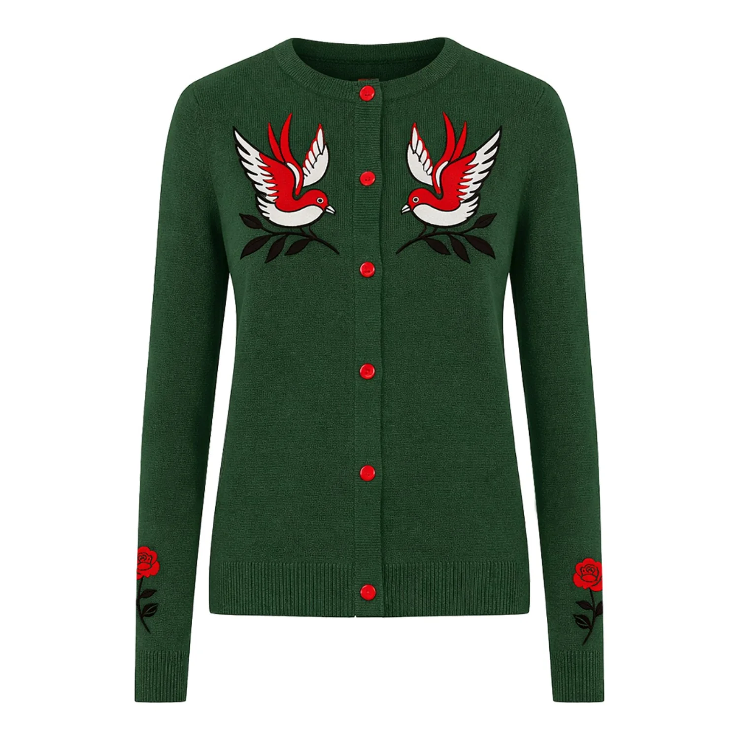 Women's Vintage Design Bird Embroidery Jacquard cardigan
