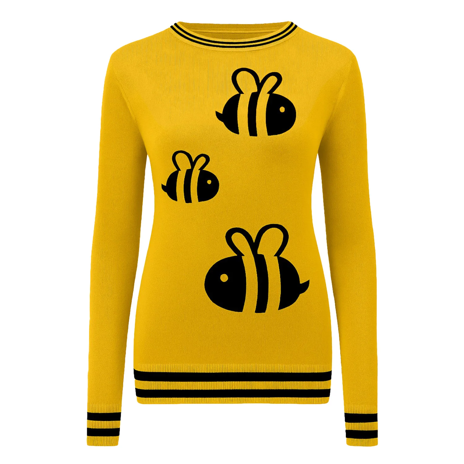 Women's Vintage Yellow Honey Bee Artistic Jacquard Knitwear