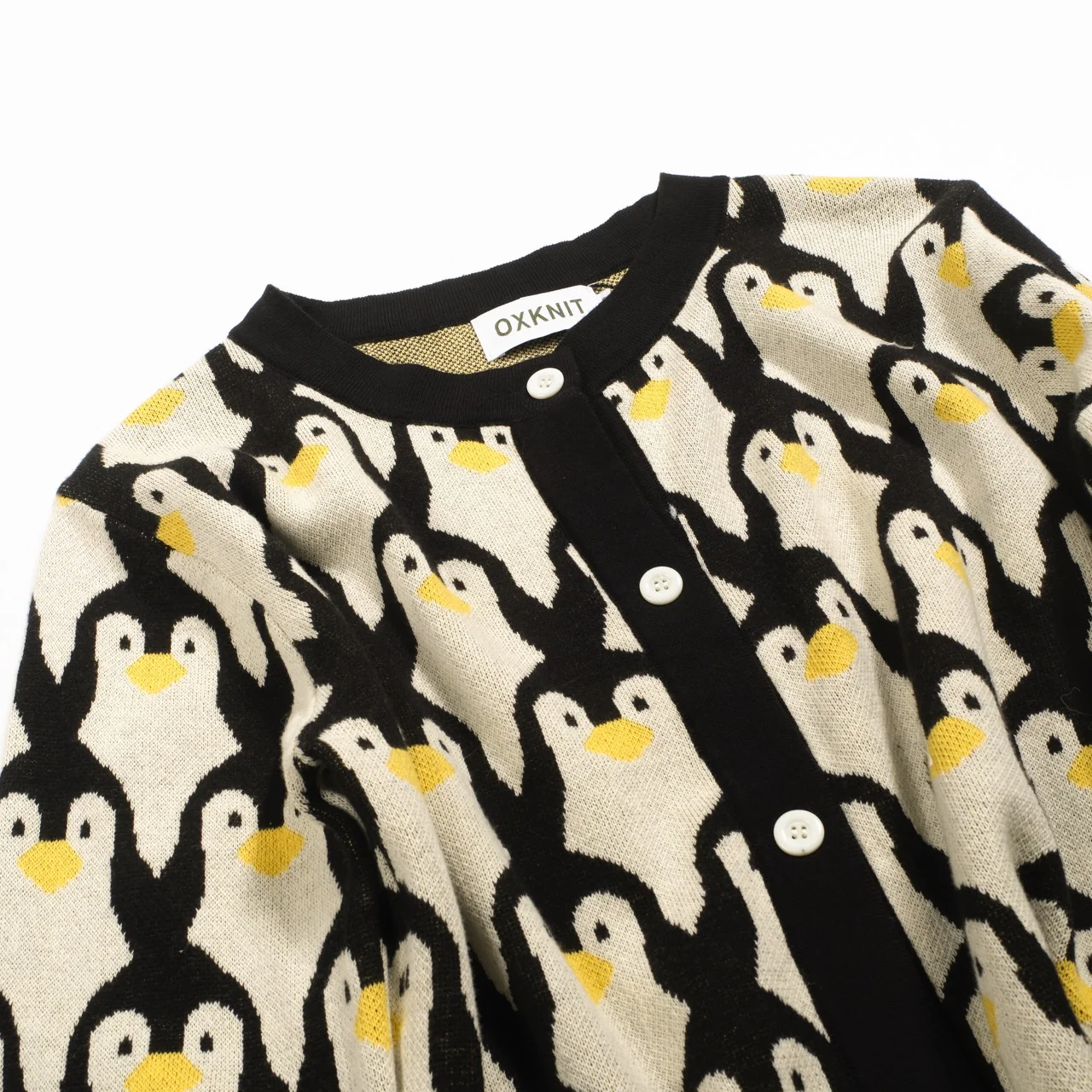 Women's white apricot penguin jacquard cardigan - Image 8