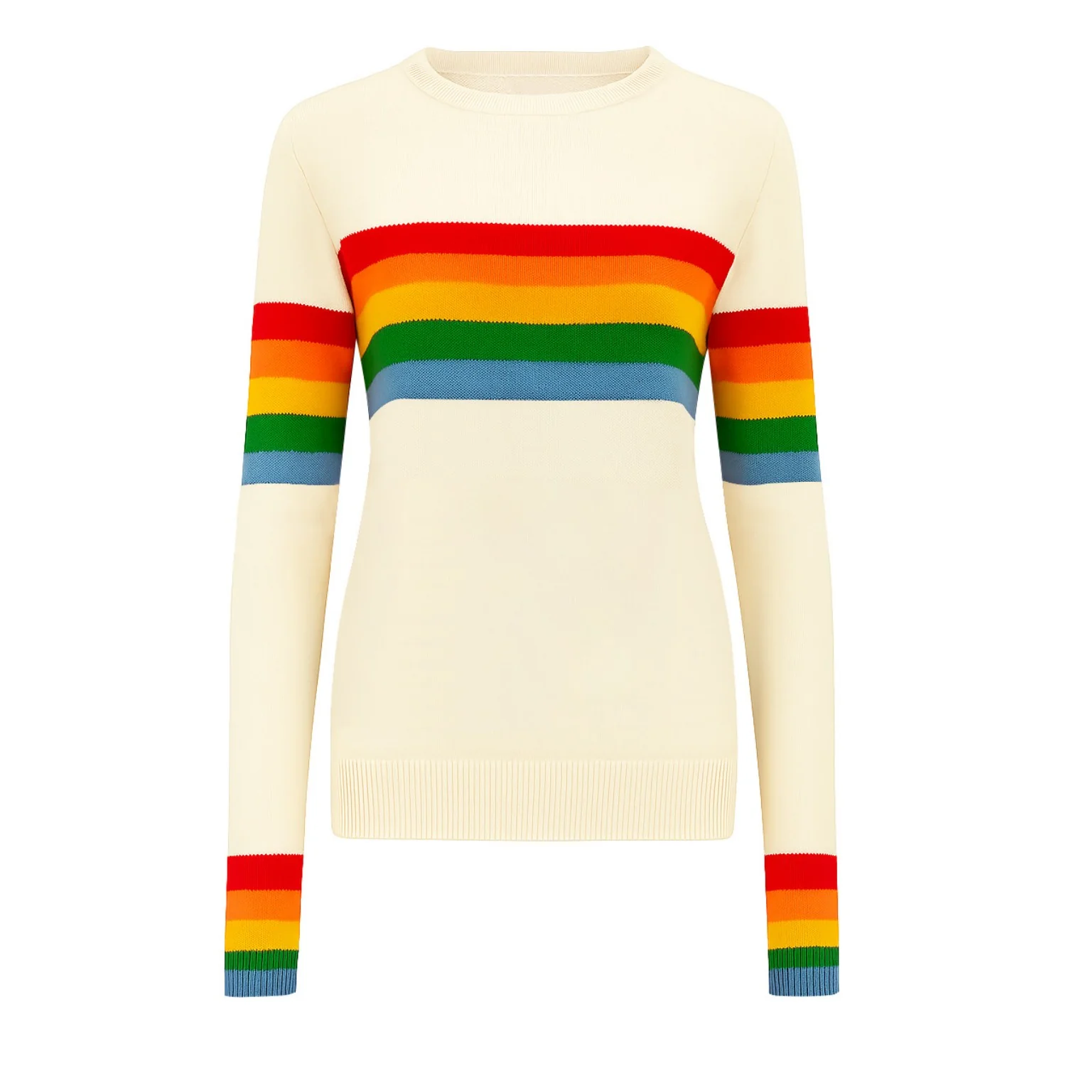 Women's white apricot rainbow jacquard knitwear