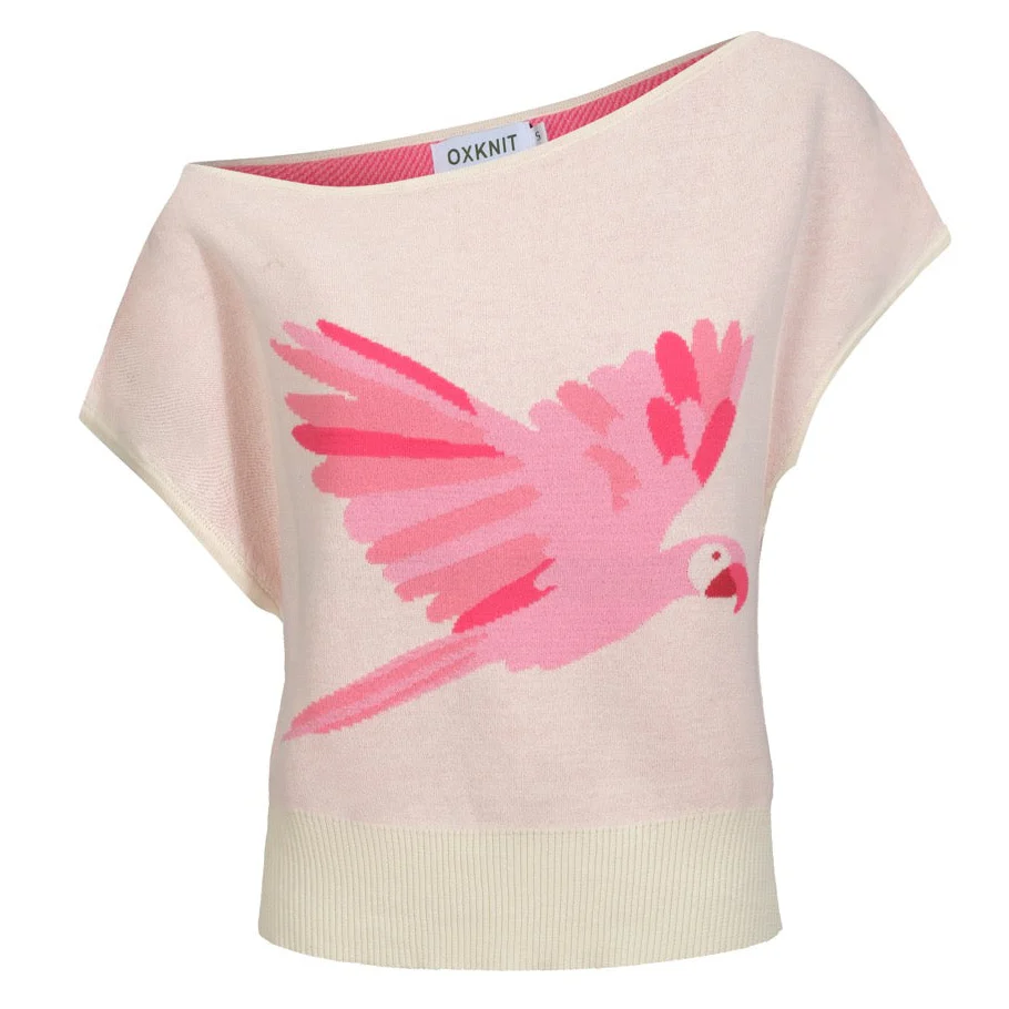 Women's white apricot skew shoulder knit T-shirt - short version size