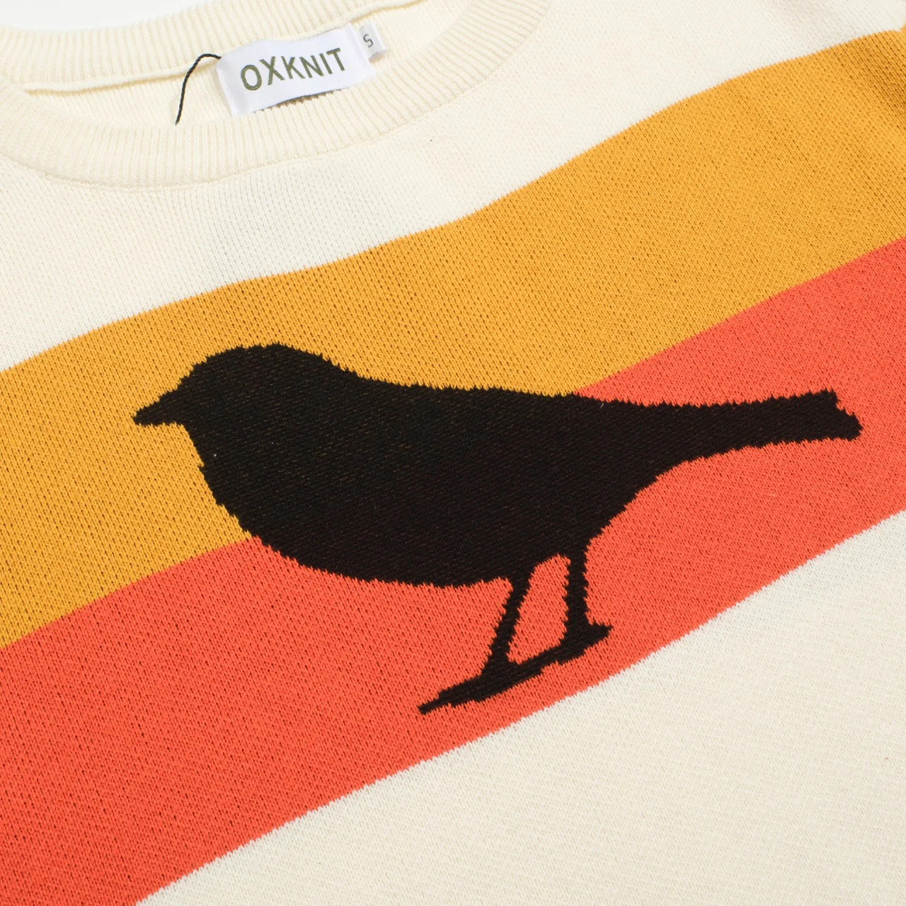 Women's white apricot striped bird jacquard knitwear - Image 2