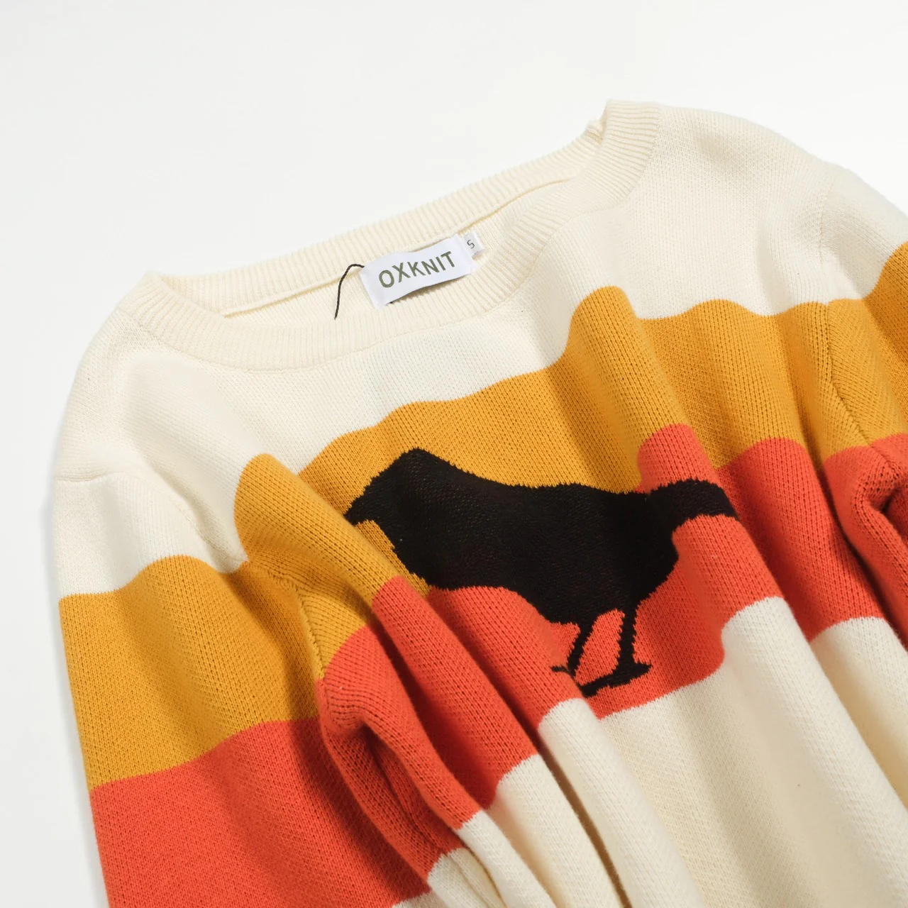 Women's white apricot striped bird jacquard knitwear - Image 7