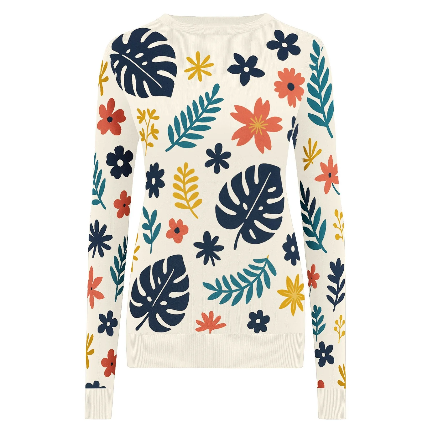 Women's white vintage floral jacquard knitwear