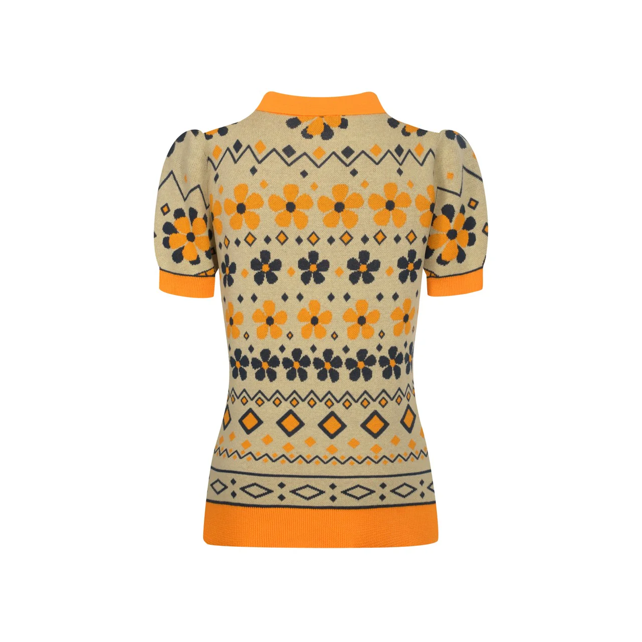Women's yellow Cat vintage jacquard knit V-neck polo - Image 3