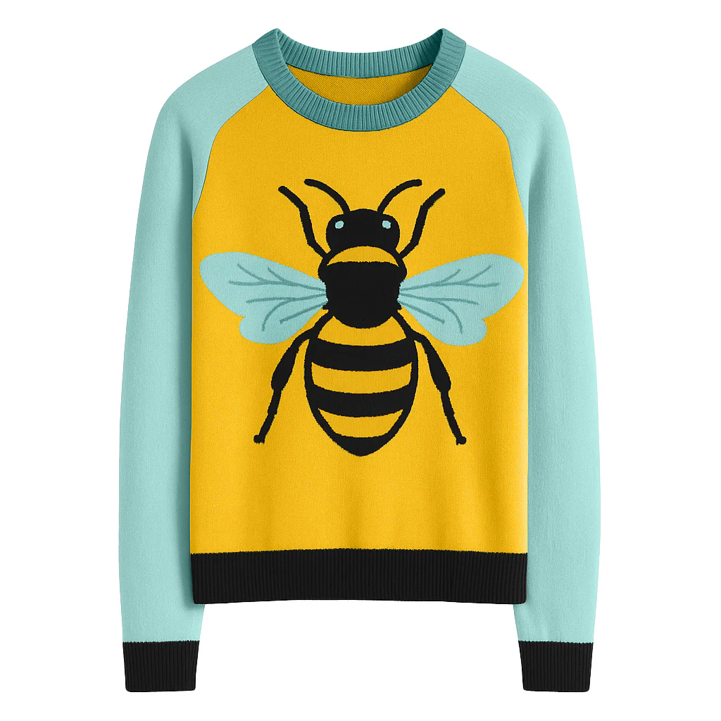 Women's yellow retro insect round-neck jacquard knitwear