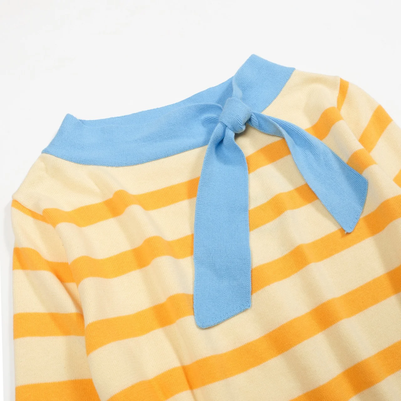 Women's yellow striped cropped sleeve knit T-shirt - Image 2