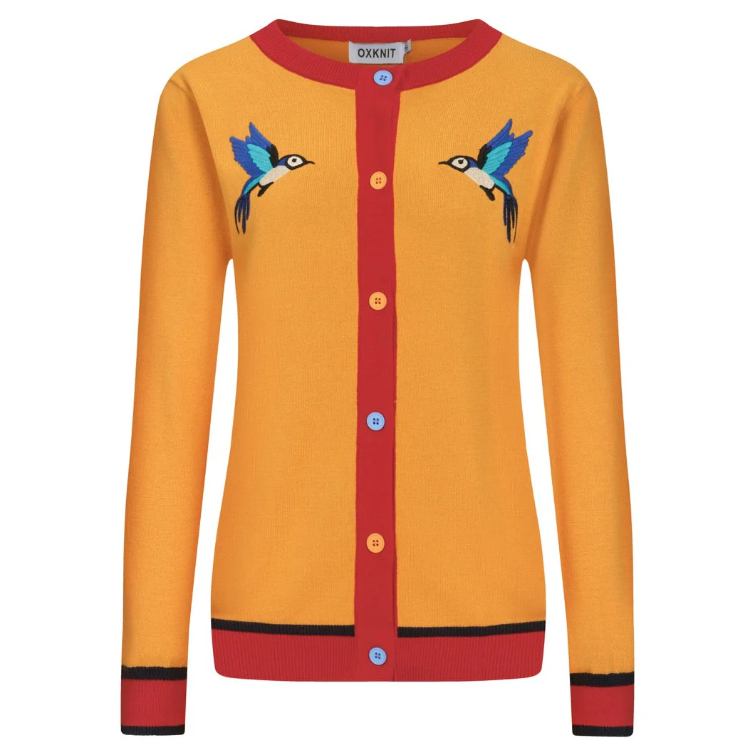 Women's yellow vintage embroidered cardigan
