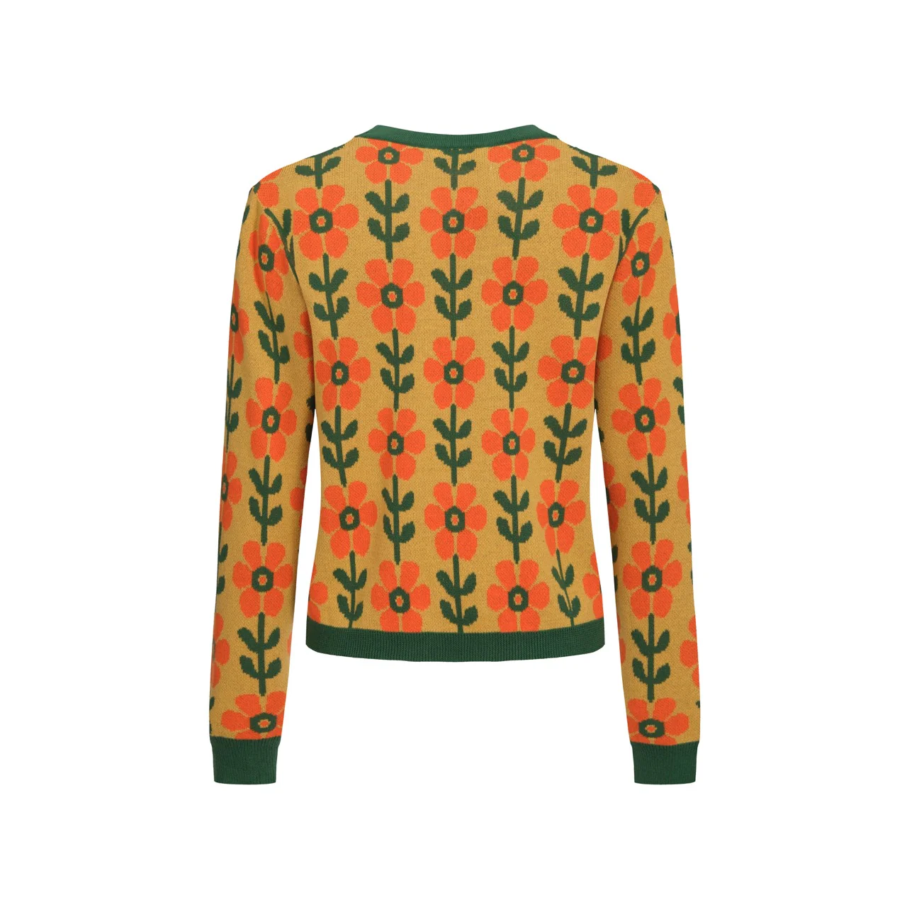 Women's yellow vintage floral knit cardigan - Cropped Length - Image 3