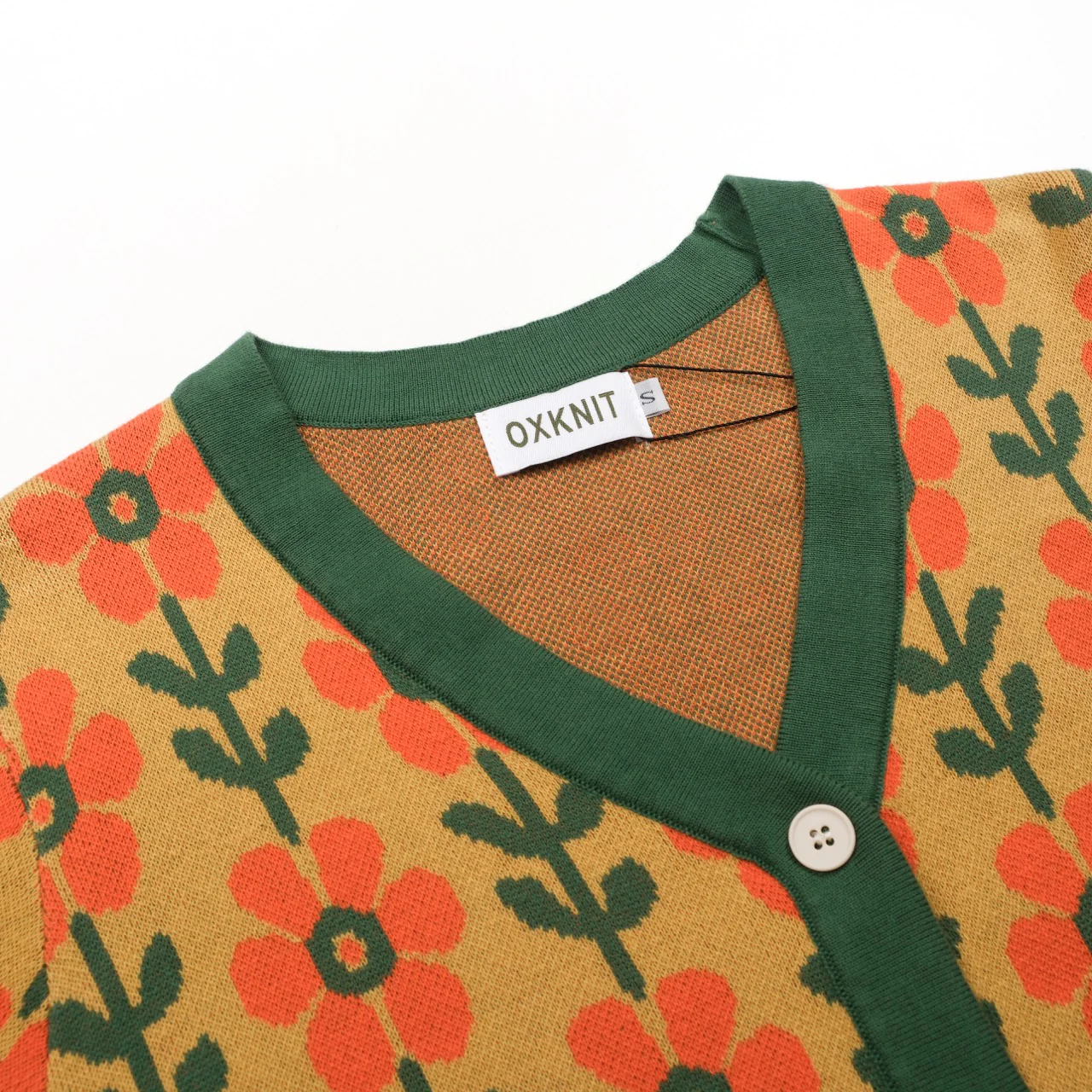 Women's yellow vintage floral knit cardigan - Cropped Length - Image 4