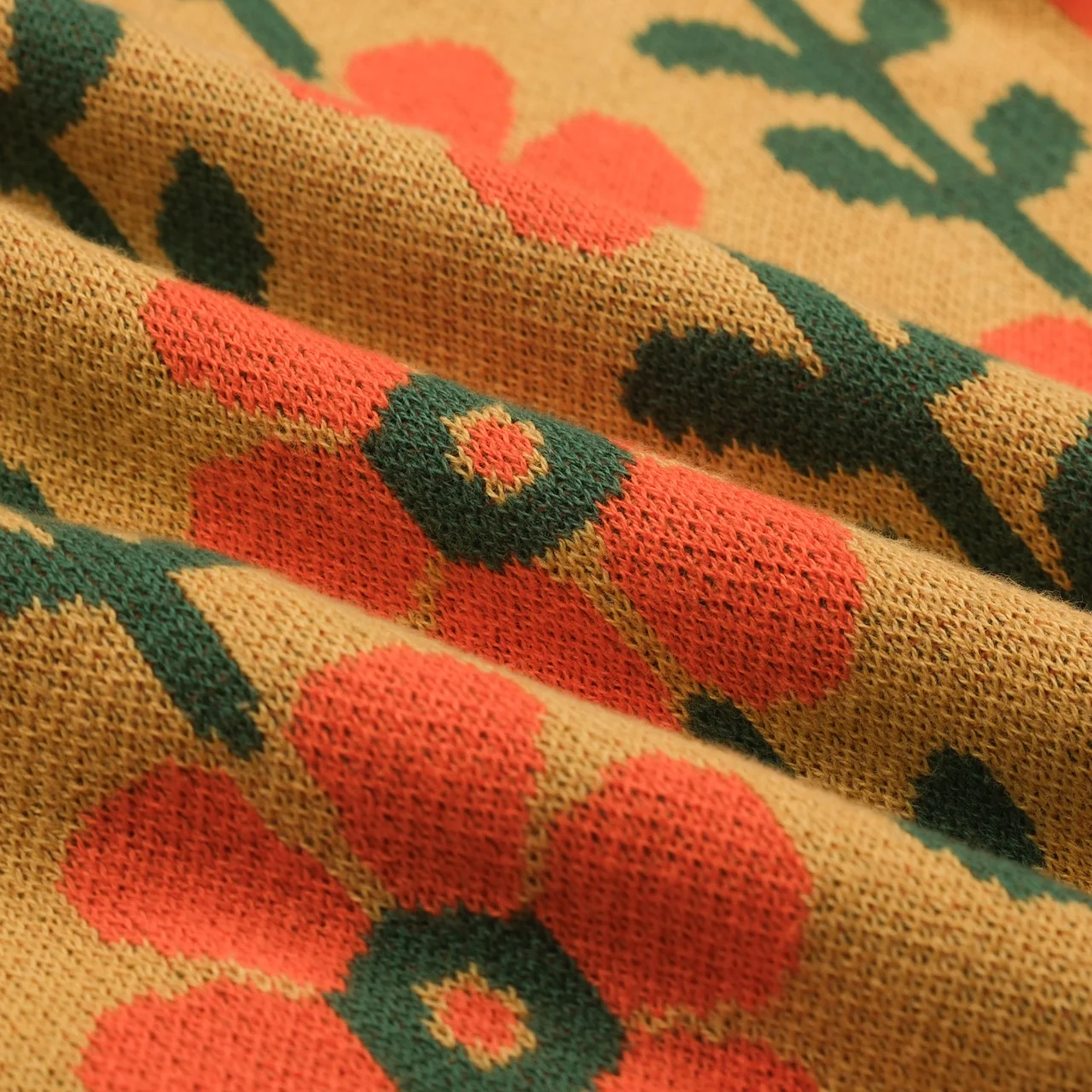 Women's yellow vintage floral knit cardigan - Cropped Length - Image 8